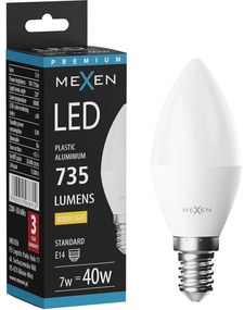 Mexen Nova, LED žiarovka E14, C37, 6W, teplá - 3000K, 630 lm - L102-E14-0630-01
