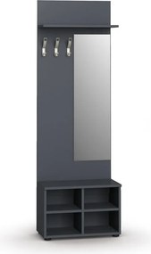 Vešiaková stena s botníkom a zrkadlom HORIZONT, 3 háčiky, polica, grafit