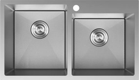 Mexen Xorin, 2-komorový nerezový drez 780 x 450 mm, brúsená oceľ, vzor voština, 6441782000-01HC