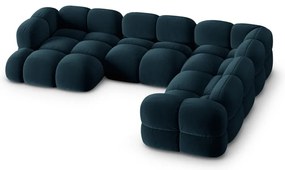 Tmavomodrá zamatová rohová pohovka (pravý roh/do tvaru "U") Loretto – Cosmopolitan Design