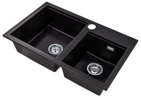 Gamma Modern 8020, 2-komorový granitový drez 795x495x210 mm, čierna so zlatými bodmi, GMA-ZLE000033