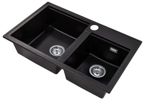 Gamma Modern 8020, 2-komorový granitový drez 795x495x210 mm, čierna so zlatými bodmi, GMA-ZLE000033