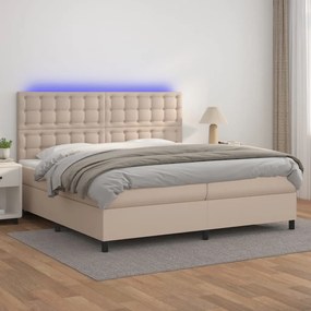 Boxspring posteľ matrac a LED kapučínová 200x200 cm umelá koža 3135968