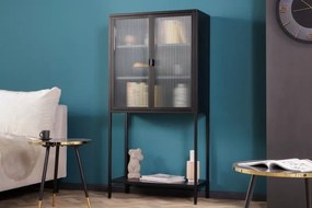 Vitrína Dura Steel 150cm čierne rebrované sklo