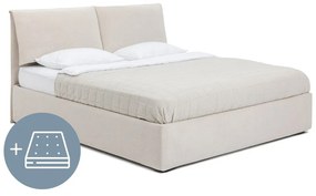 Béžová čalúnená dvojlôžková posteľ s úložným priestorom s matracom/s roštom 160x200 cm Thessa Pillow – Bonami Selection