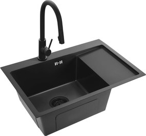 Rea Fin, 1-komorový oceľový drez 620x480x185 mm, čierna matná, ZLE-06014