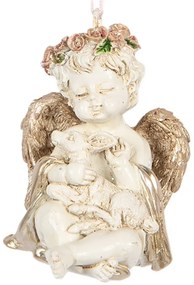 Béžovo-zlatá antik vianočná závesná dekorácia anjelik Angel - 5*4*6 cm