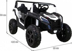Ramiz Detská bugina ATV Strong Racing pre 2 deti biela + bezkefkový motor + nafukovacie kolesá + zvuky + LED