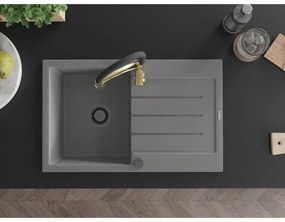 Mexen Bruno, 1-komorový granitový drez 795x495x200 mm a drezová batéria Aster, šedá, 6513-71-73450-57-B