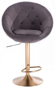 LuxuryForm DESIGN Barová stolička VERA VELUR na zlatom tanieri - tmavo šedá