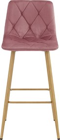 Tmavo ružová barová stolička NADO VELVET s nohami v dekore dub