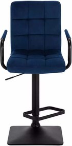 LuxuryForm DESIGN Barová stolička VERONA BLACK VELUR na čiernej hranatej podstave - modrá
