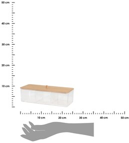 Kozmetický organizér Janet, transparentná/s drevenými prvkami