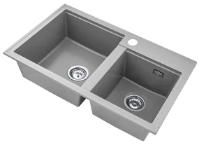Gamma Modern 8020, 2-komorový granitový drez 795x495x210 mm, šedá, GMA-KAT00048