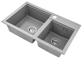Gamma Modern 8020, 2-komorový granitový drez 795x495x210 mm, šedá, GMA-KAT00048