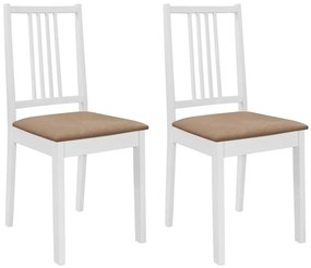 Jedálenské stoličky s podložkami 2 ks, biele, drevený masív