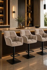 LuxuryForm DESIGN Barová stolička AMALFI VELUR na čiernej hranatej podstave - latte