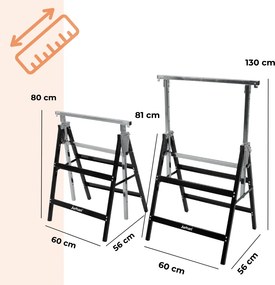 Teleskopické lešenárske kozy DANNY, sada 2 ks, max. 200 kg, 60 x 56 x 81-130cm, strieborná/čierna Jurhan