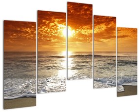 Obraz piesočného pobrežia pri západe slnka