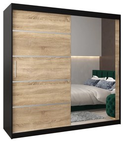 Šatníková skriňa 200 cm so zrkadlom Verika 2 200 (čierna + dub sonoma). Akcia -25%. Vlastná spoľahlivá doprava až k Vám domov. 1064228