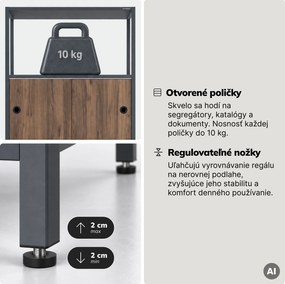 Regál na šanóny s uzamykateľnou skrinkou, kancelársky, otvorené police, kovový antracitový/orech, 800x2200x400 mm: ARIEL Eco Design