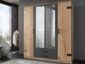Šatníková skriňa so zrkadlami Cork, 180 cm, doskový dub/grafit