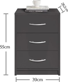 Nočný stolík s 3 zásuvkami Pepe, šedý grafit