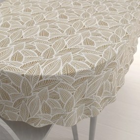 Biante Dekoračný oválny obrus Leona LN-168 Biele listy na svetlo hnedom 80x120 cm