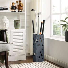 Kovový stojan na dáždniky, štvorcový držiak na dáždniky s odkvapkávacou táckou, sivý