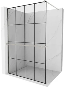 Mexen Kioto+, sprchová zástena Walk-In s poličkou a vešiakom 140 x 200 cm, 8mm číre sklo čierny vzor, brúsená oceľ profil, 800-140-121-97-77