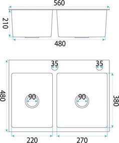 Rea Toby, 1.5-komorový nerezový drez 560x480x210 mm, zlatá matná, ZLE-06415