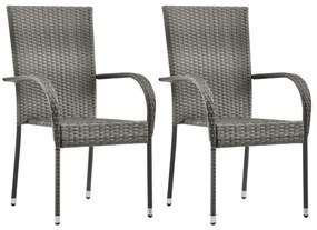 vidaXL Stohovateľné vonkajšie stoličky 2 ks, sivé, polyratan