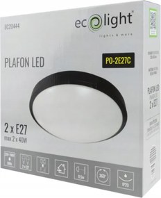 BERGE Okrúhle čierne prisadené stropné svietidlo N/T 2x E27 + 2x LED žiarovka