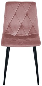 Ružová zamatová jedálenská stolička LIBRA s čiernymi nohami