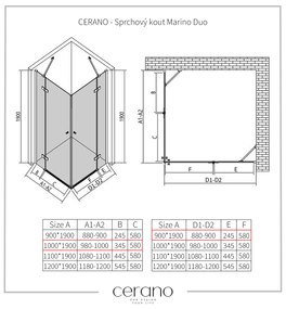 Cerano Marino Duo, sprchovací kút 100(dvere) x 90(dvere), 6mm číre sklo, chrómový profil, CER-CER-480220