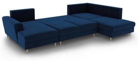 Modrá zamatová rozkladacia/s úložným priestorom rohová pohovka (pravý roh/do "U") Kyoto – Cosmopolitan Design