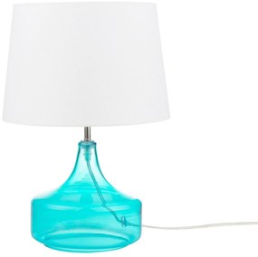 Stolná lampa so sklenenou modrou základňou a bielym tienidlom 42 cm ERZEN Beliani