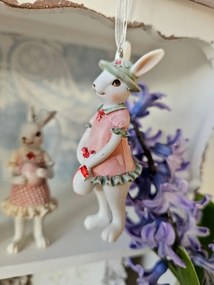 Závesná ozdobná dekorácia králičice v šatách s vajíčkom - 4*4*10 cm