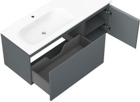 Mexen Rivel, kúpeľňová skrinka 120 cm s umývadlom Vela vľavo, 1S, 1D, drážkovaná, grafitová matná/biela matná, 91A23-12047-3-BBFF66-W23L01
