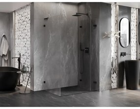 Mexen Lunar-F L, sklápací sprchový kút pravý 90 x 80 cm, 8mm číre sklo, čierny profil, 836L-090-080-70-00-P
