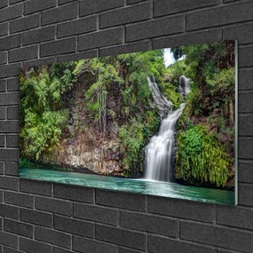 Obraz na skle Vodopád skala príroda 125x50 cm