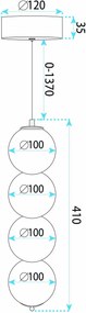 Toolight Toolight, LED závesné svietidlo, 10cm, 14W, 3000K, 2000lm, LHJ118-4CP, zlatá matná, OSW-03254