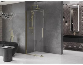 Mexen Velar, posuvné dvere do otvoru typ Walk-In 100 cm, 8mm číre sklo, zlatá lesklá, 871-100-000-03-50