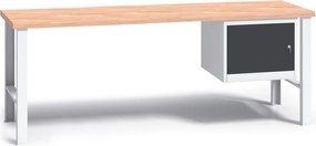 Pracovný stôl do dielne G3 so závesnou skrinkou na náradie, buková škárovka, pevné kovové nohy, 2000 mm, grafit