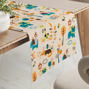 Biante Detský bavlnený behúň na stôl Sandra SA-008 Tyrkysové a oranžové zvieratká z džungle 35x120 cm