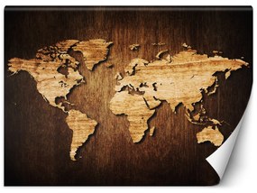 Fototapeta, Mapa světa na dřevě - 200x140 cm