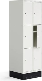 Šatňová skrinka ROZ, 2 sekcie, 6 dverí, so soklom, 1890x600x550 mm, biela