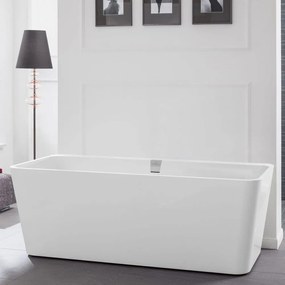 VILLEROY &amp; BOCH Squaro Edge 12 Excellence voľne stojaca vaňa z materiálu Quaryl (bez spoja medzi panelom a vaňou), odtok v strede, s napúšťaním cez prepad, 1800 x 800 x 620 mm, Stone White, UBQ180SQE9T2V-RW