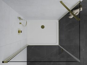 Mexen Pretoria sprchovací kút 90 x 80 cm, 6mm sklo, zlatý profil-číre sklo + slim sprchová vanička 5cm, 852-090-080-50-00-4010