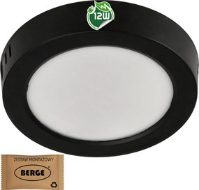 BERGE Okrúhly LED panel prisadený - čierny - 12W - PC - neutrálna biela